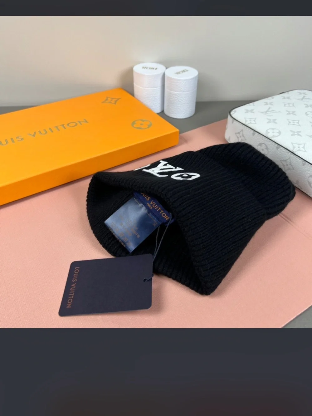 ⚫️ Louis. Vuitton. Black White Monogram Headline Beanie Hat Cap